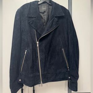 Theory Jax Navy Blue Goat Suede Motorcycle Jacket  Size Large